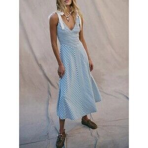 Free People Free-est Cecelia Midi Dress Striped Printed Smocked Cotton XS 287156